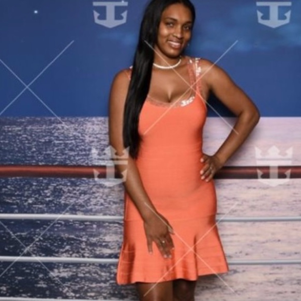 Marciano Vibrant Coral Dress with Shimmer Straps - Picture 3 of 7